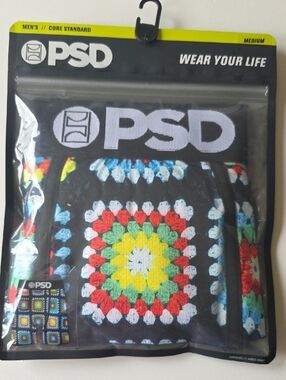 PSD Men's Boxer Briefs Black with Multicolor Crochet Squares